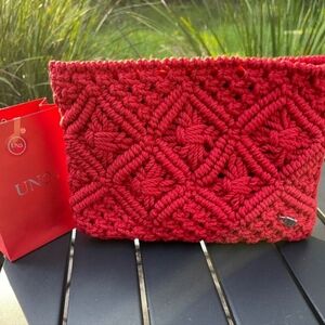 UNO De 50 Red Crochet Clutch Bag